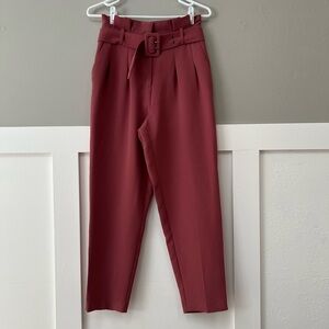 Topshop Ayla Belted Eyelet Trousers in Pink